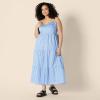 imageAmazon Essentials Womens RegularFit Empire Waisted Cotton Sateen Tiered Maxi DressBlue White Stripe