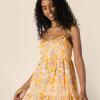 imageAmazon Essentials Womens RegularFit Empire Waisted Cotton Sateen Tiered Maxi DressGolden Yellow Beige Multi Folk Floral