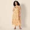 imageAmazon Essentials Womens RegularFit Empire Waisted Cotton Sateen Tiered Maxi DressGolden Yellow Beige Multi Folk Floral