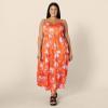 imageAmazon Essentials Womens RegularFit Empire Waisted Cotton Sateen Tiered Maxi DressOrange Pastel Lilac Roses Big