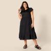 imageAmazon Essentials Womens RelaxedFit Cotton Sateen Crewneck Tiered Midi DressBlack