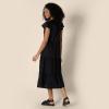 imageAmazon Essentials Womens RelaxedFit Cotton Sateen Crewneck Tiered Midi DressBlack