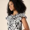 imageAmazon Essentials Womens RelaxedFit Cotton Sateen Crewneck Tiered Midi DressBlack Ivory Folk Floral