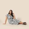 imageAmazon Essentials Womens RelaxedFit Cotton Sateen Crewneck Tiered Midi DressBlack Ivory Folk Floral