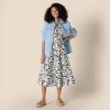 imageAmazon Essentials Womens RelaxedFit Cotton Sateen Crewneck Tiered Midi DressBlack Ivory Folk Floral
