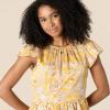 imageAmazon Essentials Womens RelaxedFit Cotton Sateen Crewneck Tiered Midi DressGolden Yellow Beige Multi Folk Floral