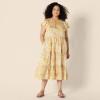 imageAmazon Essentials Womens RelaxedFit Cotton Sateen Crewneck Tiered Midi DressGolden Yellow Beige Multi Folk Floral
