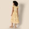 imageAmazon Essentials Womens RelaxedFit Cotton Sateen Crewneck Tiered Midi DressGolden Yellow Beige Multi Folk Floral