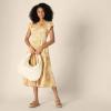 imageAmazon Essentials Womens RelaxedFit Cotton Sateen Crewneck Tiered Midi DressGolden Yellow Beige Multi Folk Floral
