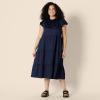 imageAmazon Essentials Womens RelaxedFit Cotton Sateen Crewneck Tiered Midi DressNavy