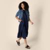 imageAmazon Essentials Womens RelaxedFit Cotton Sateen Crewneck Tiered Midi DressNavy