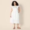 imageAmazon Essentials Womens RelaxedFit Cotton Sateen Crewneck Tiered Midi DressWhite