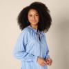 imageAmazon Essentials Womens RelaxedFit RuffleNeck Cotton Sateen LongSleeve Blouse Skirt Sold SeperatelyBlue White Stripe