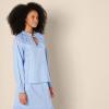 imageAmazon Essentials Womens RelaxedFit RuffleNeck Cotton Sateen LongSleeve Blouse Skirt Sold SeperatelyBlue White Stripe