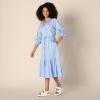 imageAmazon Essentials Womens RelaxedFit RuffleNeck Cotton Sateen LongSleeve Blouse Skirt Sold SeperatelyBlue White Stripe