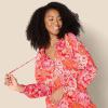 imageAmazon Essentials Womens RelaxedFit RuffleNeck Cotton Sateen LongSleeve Blouse Skirt Sold SeperatelyBright Poppy Red Multi Folk Floral
