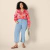 imageAmazon Essentials Womens RelaxedFit RuffleNeck Cotton Sateen LongSleeve Blouse Skirt Sold SeperatelyBright Poppy Red Multi Folk Floral