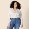 imageAmazon Essentials Womens RelaxedFit RuffleNeck Cotton Sateen LongSleeve Blouse Skirt Sold SeperatelyWhite