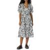imageAmazon Essentials Womens RegularFit Cotton Sateen Puff Sleeve Midi DressBlack Ivory Folk Floral