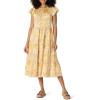 imageAmazon Essentials Womens RelaxedFit Cotton Sateen Crewneck Tiered Midi DressGolden Yellow Beige Multi Folk Floral