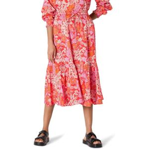imageAmazon Essentials Womens FitandFlare Cotton Sateen Tiered Midi Skirt Top Sold SeperatelyBright Poppy Red Multi Folk Floral