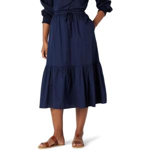 imageAmazon Essentials Womens FitandFlare Cotton Sateen Tiered Midi Skirt Top Sold SeperatelyNavy