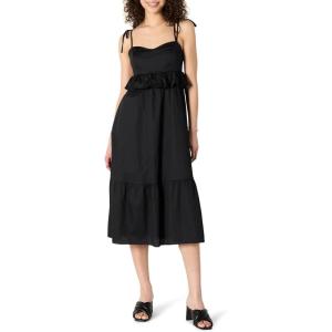 imageAmazon Essentials Womens RegularFit Cotton Sateen Empire Waist Midi Ruffle DressBlack