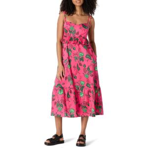 imageAmazon Essentials Womens RegularFit Cotton Sateen Empire Waist Midi Ruffle DressHot Pink Red Leafy Floral