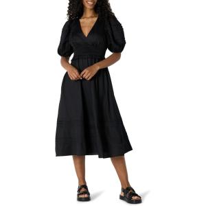 imageAmazon Essentials Womens RegularFit Cotton Sateen Puff Sleeve Midi DressBlack