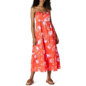 imageAmazon Essentials Womens RegularFit Empire Waisted Cotton Sateen Tiered Maxi DressOrange Pastel Lilac Roses Big
