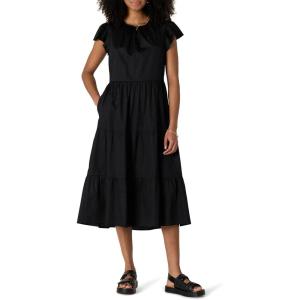 imageAmazon Essentials Womens RelaxedFit Cotton Sateen Crewneck Tiered Midi DressBlack
