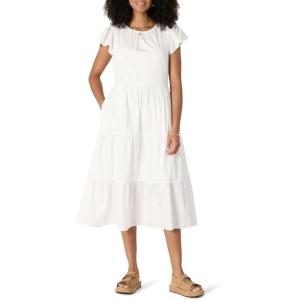 imageAmazon Essentials Womens RelaxedFit Cotton Sateen Crewneck Tiered Midi DressWhite