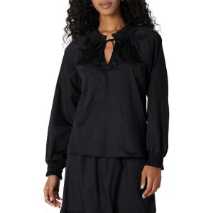 imageAmazon Essentials Womens RelaxedFit RuffleNeck Cotton Sateen LongSleeve Blouse Skirt Sold SeperatelyBlack