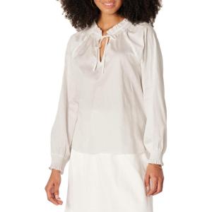 imageAmazon Essentials Womens RelaxedFit RuffleNeck Cotton Sateen LongSleeve Blouse Skirt Sold SeperatelyWhite