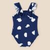 imageAmazon Essentials Baby Girls Frill OnePiece SwimsuitDeep Blue Ivory Abstract Dots