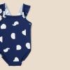 imageAmazon Essentials Baby Girls Frill OnePiece SwimsuitDeep Blue Ivory Abstract Dots