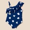 imageAmazon Essentials Girls and Toddlers Asymmetric Frill OnePiece SwimsuitDeep Blue Ivory Abstract Dots