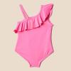 imageAmazon Essentials Girls and Toddlers Asymmetric Frill OnePiece SwimsuitHot Pink