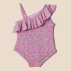imageAmazon Essentials Girls and Toddlers Asymmetric Frill OnePiece SwimsuitLilac Hot Pink Posey Floral