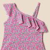 imageAmazon Essentials Girls and Toddlers Asymmetric Frill OnePiece SwimsuitLilac Hot Pink Posey Floral