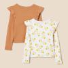 imageAmazon Essentials Girls and Toddlers Long Sleeve Ruffle TShirt Pack of 2Light CaramelGraphic Flower