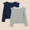 imageAmazon Essentials Girls and Toddlers Long Sleeve Ruffle TShirt Pack of 2NavyFrench Stripe