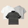 imageAmazon Essentials Toddlers and Baby Girls Cotton Spandex Polo Shirt Pack of 3Light Grey HeatherWhiteStripe