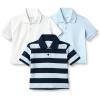 imageAmazon Essentials Boys and Toddlers Cotton Spandex Pique Polo Shirt Pack of 3Light BlueWhiteRugby Stripe