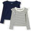 imageAmazon Essentials Girls and Toddlers Long Sleeve Ruffle TShirt Pack of 2NavyFrench Stripe