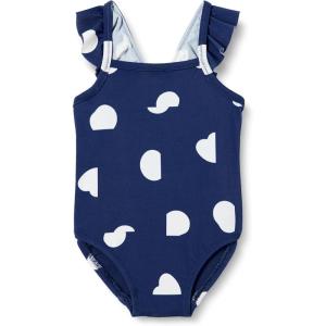 imageAmazon Essentials Baby Girls Frill OnePiece SwimsuitDeep Blue Ivory Abstract Dots
