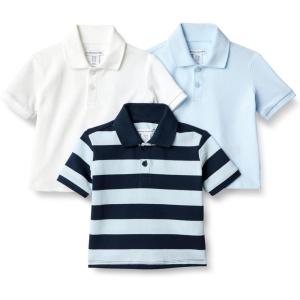 imageAmazon Essentials Boys and Toddlers Cotton Spandex Pique Polo Shirt Pack of 3Light BlueWhiteRugby Stripe