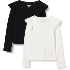 imageAmazon Essentials Girls and Toddlers Long Sleeve Ruffle TShirt Pack of 2BlackIvory