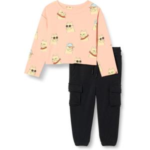 imageAmazon Essentials Girls and Toddlers Long Sleeve TShirt and Pull on Pants SetBlackCool Cat