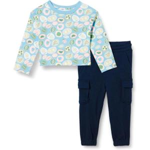 imageAmazon Essentials Girls and Toddlers Long Sleeve TShirt and Pull on Pants SetNavyFruit